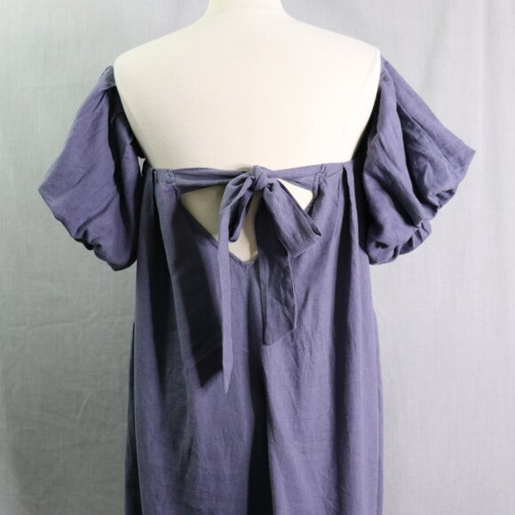Free People Julietta Off Shoulder Maxi Dress S Blue Granite Linen Puff Sleeve - Picture 10 of 16